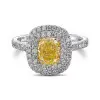 2.03ct Double Halo Cushion Cut Yellow Sapphire Engagement Ring