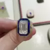 Sapphire Calibre Halo Emerald Cut Engagement Ring
