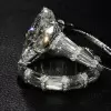 5.7ct Pear Cut White Sapphire 2pcs Bridal Set