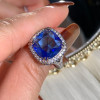 9.5ct Cushion Cut Blue Sapphire Halo Engagement Ring