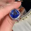 9.5ct Cushion Cut Blue Sapphire Halo Engagement Ring