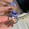 9.5ct Cushion Cut Blue Sapphire Halo Engagement Ring