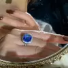 9.5ct Cushion Cut Blue Sapphire Halo Engagement Ring