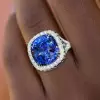 9.5ct Cushion Cut Blue Sapphire Halo Engagement Ring
