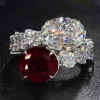5ct Oval Cut Ruby & White Sapphire Twin Stone Engagement Ring