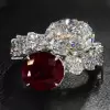 5ct Oval Cut Ruby & White Sapphire Twin Stone Engagement Ring