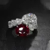 5ct Oval Cut Ruby & White Sapphire Twin Stone Engagement Ring
