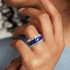 7.98ct Emerald Cut Blue Sapphire Triple Row Eternity Band