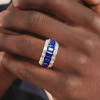 7.98ct Emerald Cut Blue Sapphire Triple Row Eternity Band