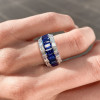 7.98ct Emerald Cut Blue Sapphire Triple Row Eternity Band