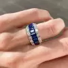 7.98ct Emerald Cut Blue Sapphire Triple Row Eternity Band
