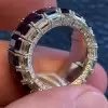 7.98ct Emerald Cut Blue Sapphire Triple Row Eternity Band