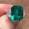 5ct Three-stone Emerald Cut Green Sapphire Engagement Ring