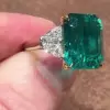 5ct Three-stone Emerald Cut Green Sapphire Engagement Ring