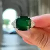 13ct Cushion Cut Emerald Three-stone Engagement Ring