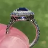 6ct Double Halo Emerald Cut Blue Sapphire Engagement Ring