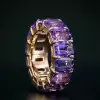 14ctw Emerald Cut Amethyst Gold Tone Eternity Ring