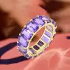14ctw Emerald Cut Amethyst Gold Tone Eternity Ring