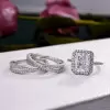 8ct Halo Radiant Cut White Sapphire 3pcs Bridal Set