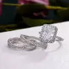 8ct Halo Radiant Cut White Sapphire 3pcs Bridal Set