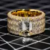 Men Micro-pave Setting Emerald Cut White Sapphire Ring