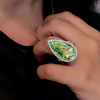 14.5ct Pear Cut  Fancy Green Sapphire Engagement Ring