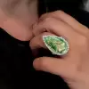 14.5ct Pear Cut  Fancy Green Sapphire Engagement Ring