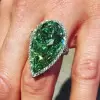 14.5ct Pear Cut  Fancy Green Sapphire Engagement Ring
