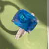14ct Cushion Cut Aquamarine Engagement Ring