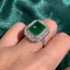 5ct Emerald Cut Emerald Double Halo Engagement Ring