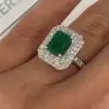 5ct Emerald Cut Emerald Double Halo Engagement Ring