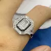 3ct Emerald Cut White Sapphire Enamel Halo Engagement Ring