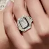 3ct Emerald Cut White Sapphire Enamel Halo Engagement Ring