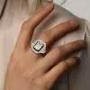 3ct Emerald Cut White Sapphire Enamel Halo Engagement Ring