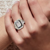 3ct Emerald Cut White Sapphire Enamel Halo Engagement Ring