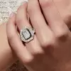 3ct Emerald Cut White Sapphire Enamel Halo Engagement Ring