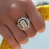 3ct Emerald Cut White Sapphire Enamel Halo Engagement Ring