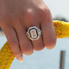 3ct Emerald Cut White Sapphire Enamel Halo Engagement Ring