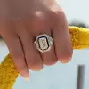 3ct Emerald Cut White Sapphire Enamel Halo Engagement Ring