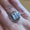 3ct Emerald Cut White Sapphire Enamel Halo Engagement Ring