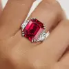 6ct Emerald Cut Ruby Three-stone Engagement Ring 