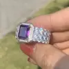 4ct Halo Emerald Cut Amethyst Engagement Ring