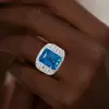 10ct Invisible Setting Emerald Cut Blue Sapphire Ring for Men