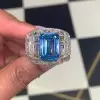 10ct Invisible Setting Emerald Cut Blue Sapphire Ring for Men