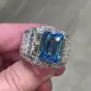 10ct Invisible Setting Emerald Cut Blue Sapphire Ring for Men