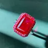 8.4ct Halo Emerald Cut Ruby Engagement Ring 