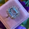 2.25ct Halo Emerald Cut Aquamarine Engagement Ring