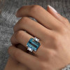 14ct Emerald Cut Blue Sapphire Art-deco Cocktail Ring