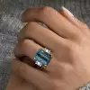 14ct Emerald Cut Blue Sapphire Art-deco Cocktail Ring