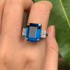 14ct Emerald Cut Blue Sapphire Art-deco Cocktail Ring